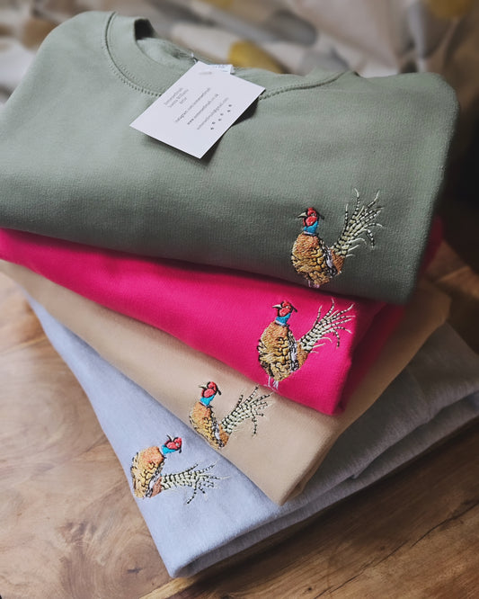 Embroidered Pheasant Sweatshirts. UNISEX